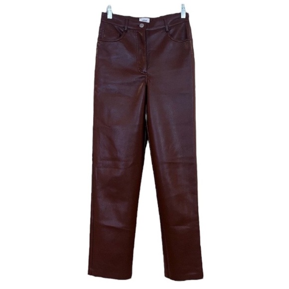 Wilfred Pants - Wilfred The Melina Brown Faux Leather High Waist Classic Straight Leg Pants 4